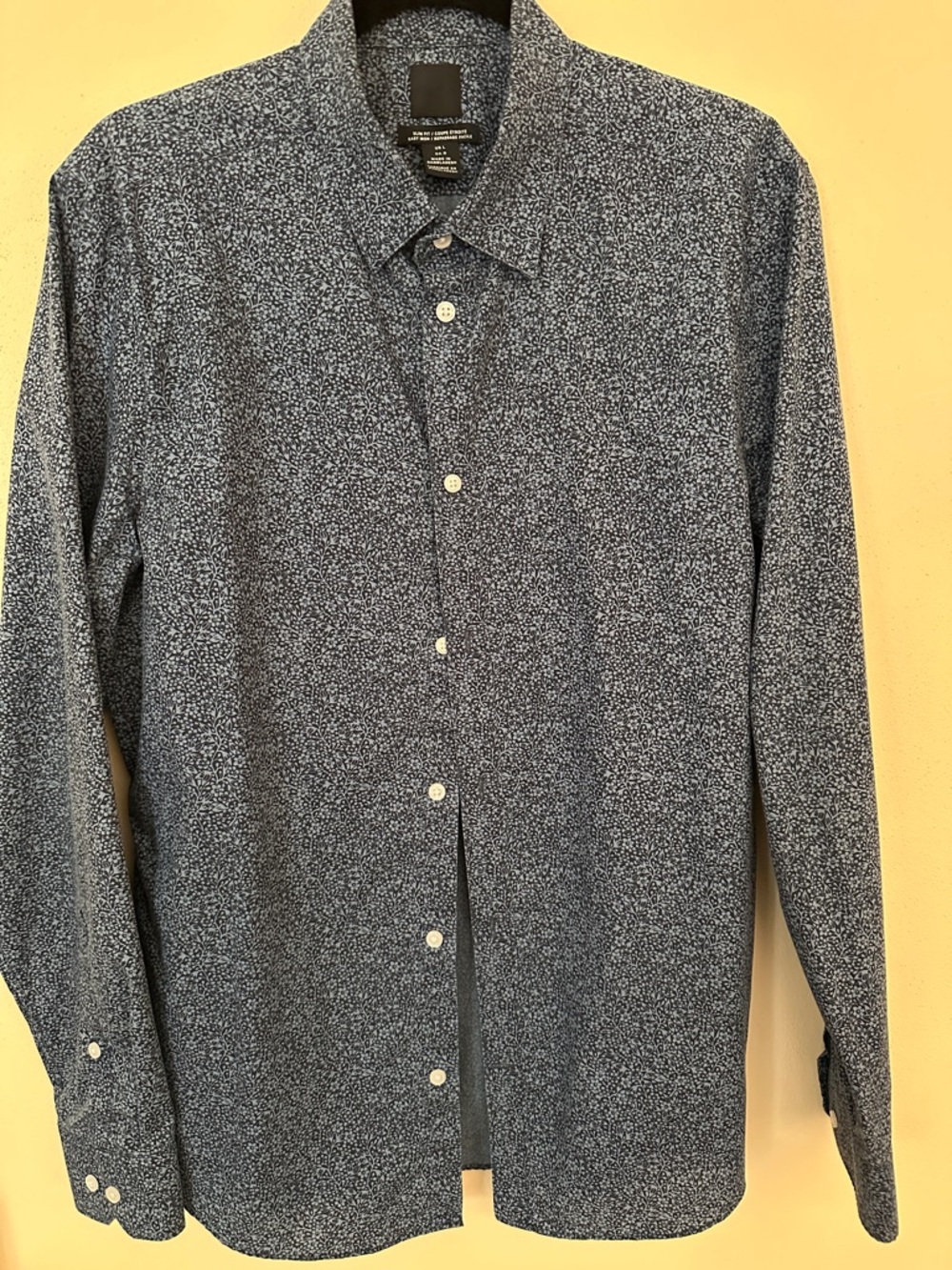H&M Navy Micro-Dot Long Sleeve Button-Up Shirt